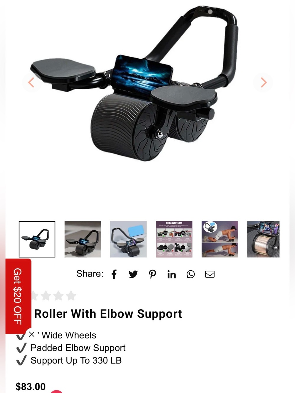 Black Ab Roller with Padded Elbow Support - Fitness Core Trainer New in Box